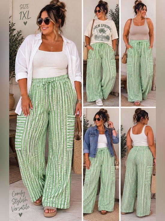 Oddi Pants - Oddi Wide Leg Green and White Wide Leg Pant Size 1x